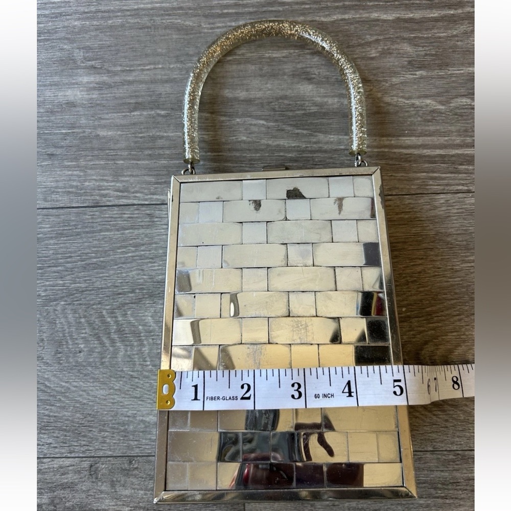 1950s Vintage Dorset Rex Lattice Chrome Box Bag With Confetti Lucite Handle - Picture 12 of 15